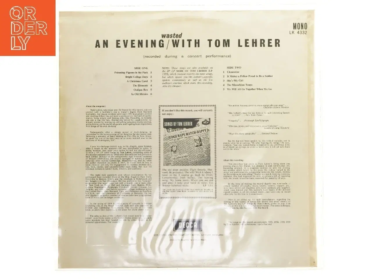 Billede 2 - Tom Lehrer - An Evening with Tom Lehrer LP fra Decca