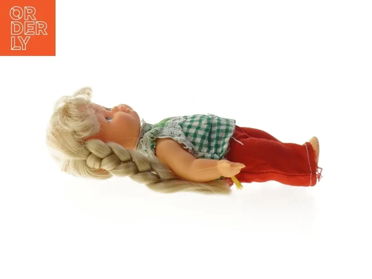 Billede 3 - Dukke med fletninger og ternet top (str. 18 cm)