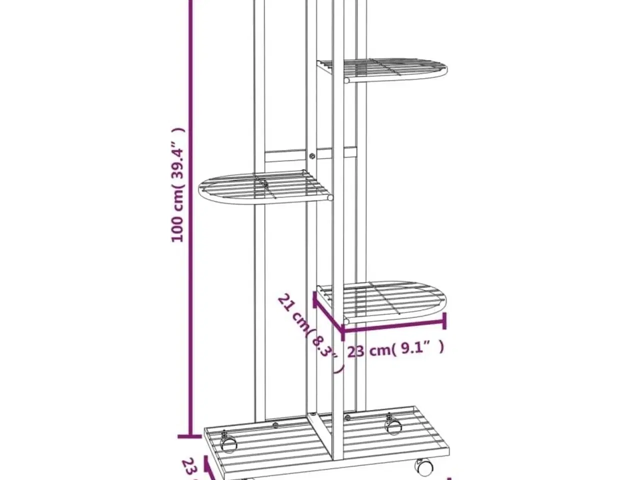 Billede 7 - Blomsterstativ 5 niveauer med hjul 44x23x100 cm jern sort