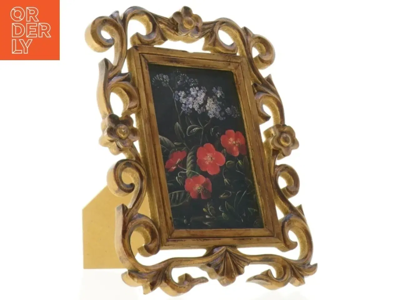 Billede 1 - Gylden Billedramme med Blomsterbillede (str. 23 x 18 cm)