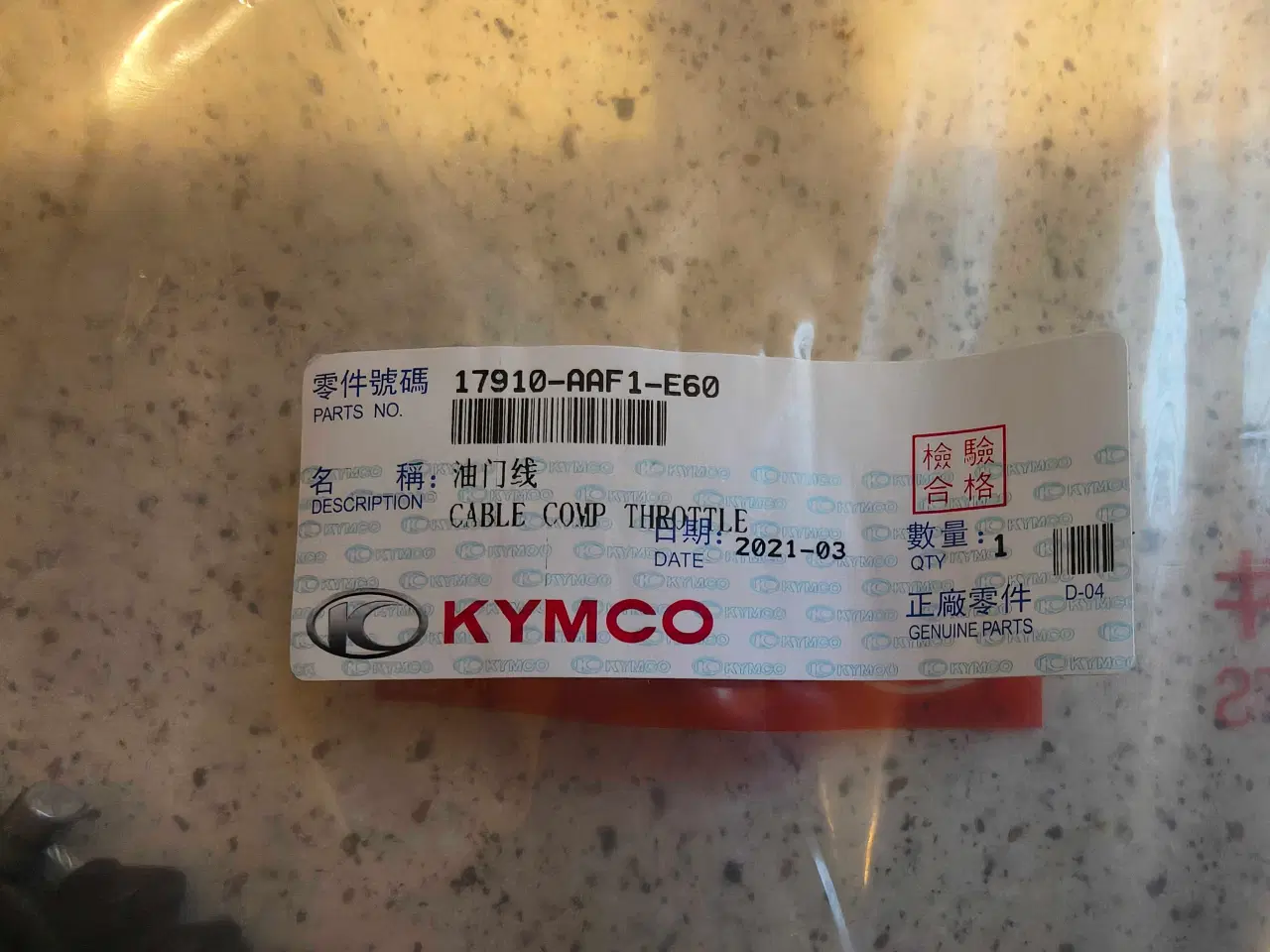 Billede 2 - Kymco agility gas kabel 