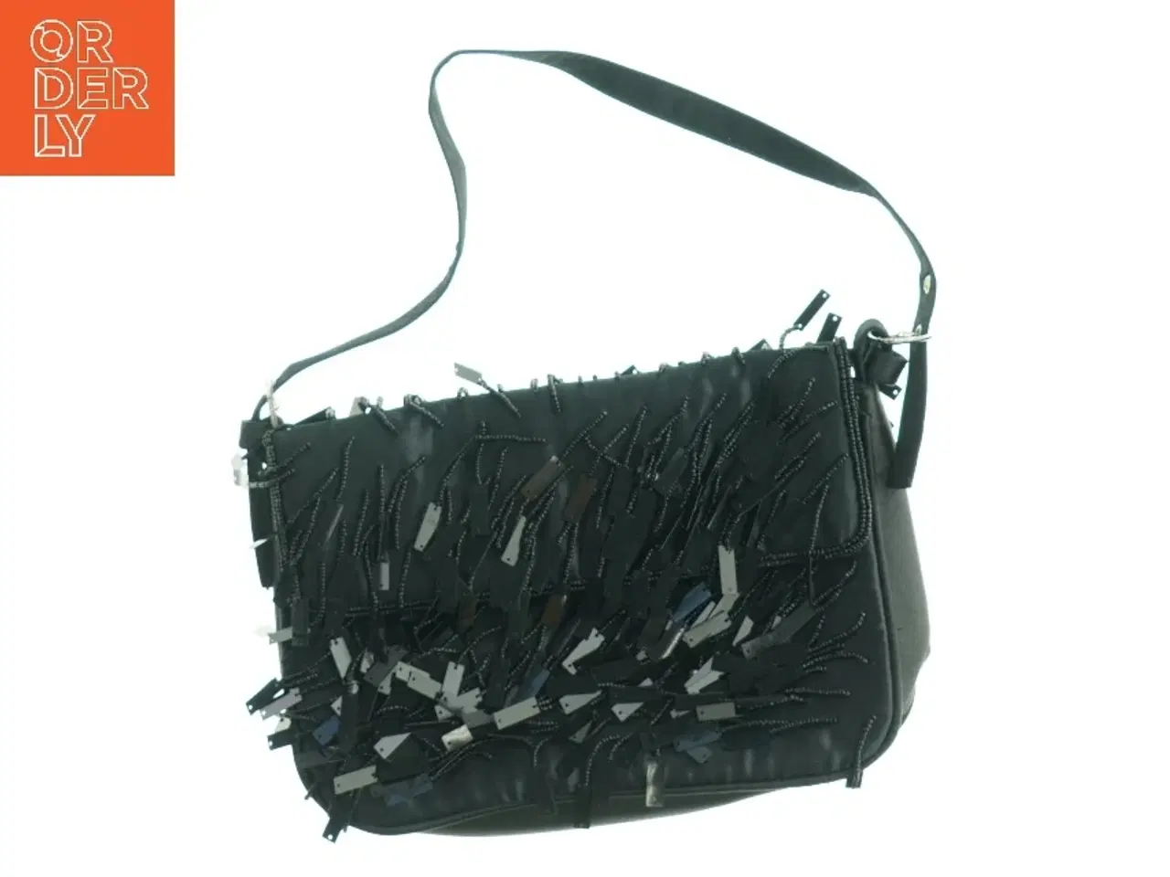 Billede 1 - Sort skuldertaske med frynser (str. 24 x 16 cm)