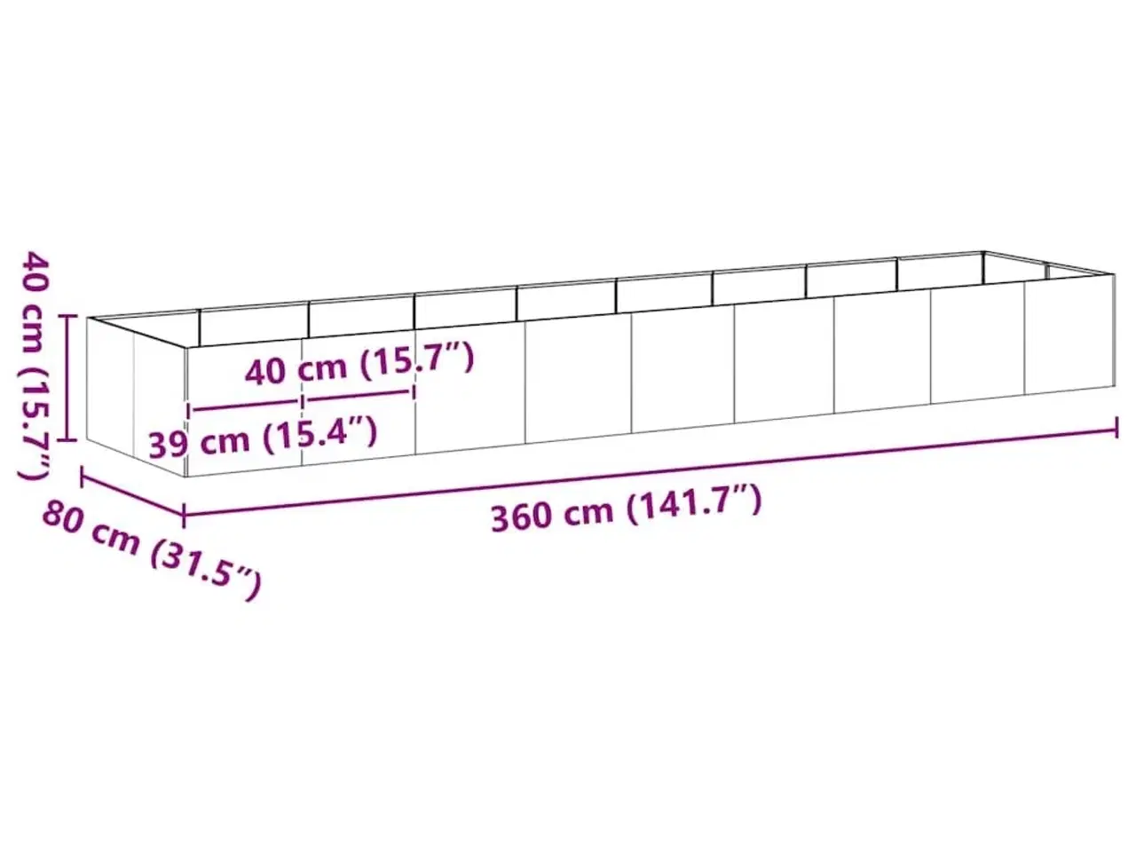 Billede 9 - Plantekasse 360x80x40 cm stål sort