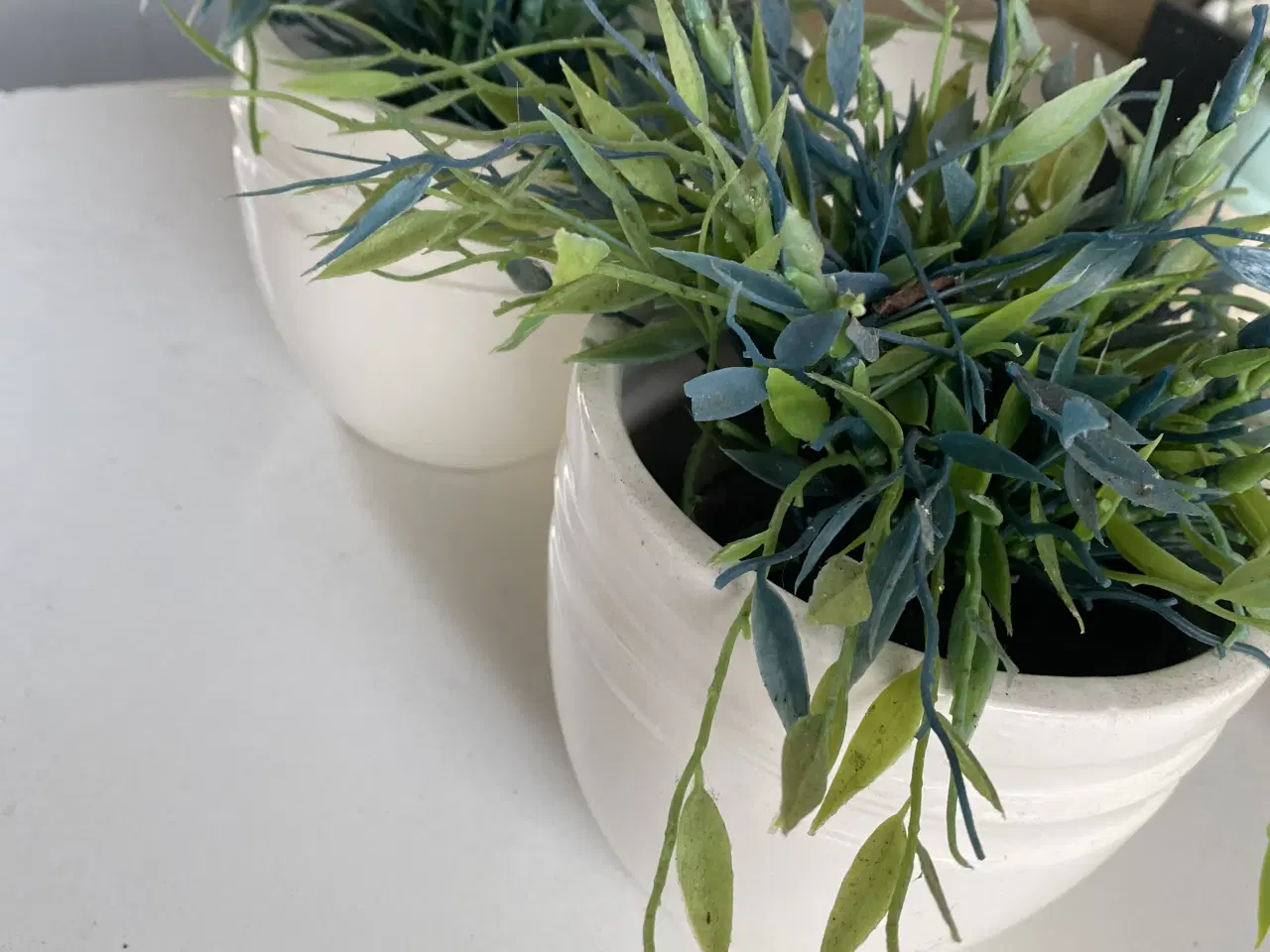 Billede 3 - 2 stk. kunstige planter i hvide potter