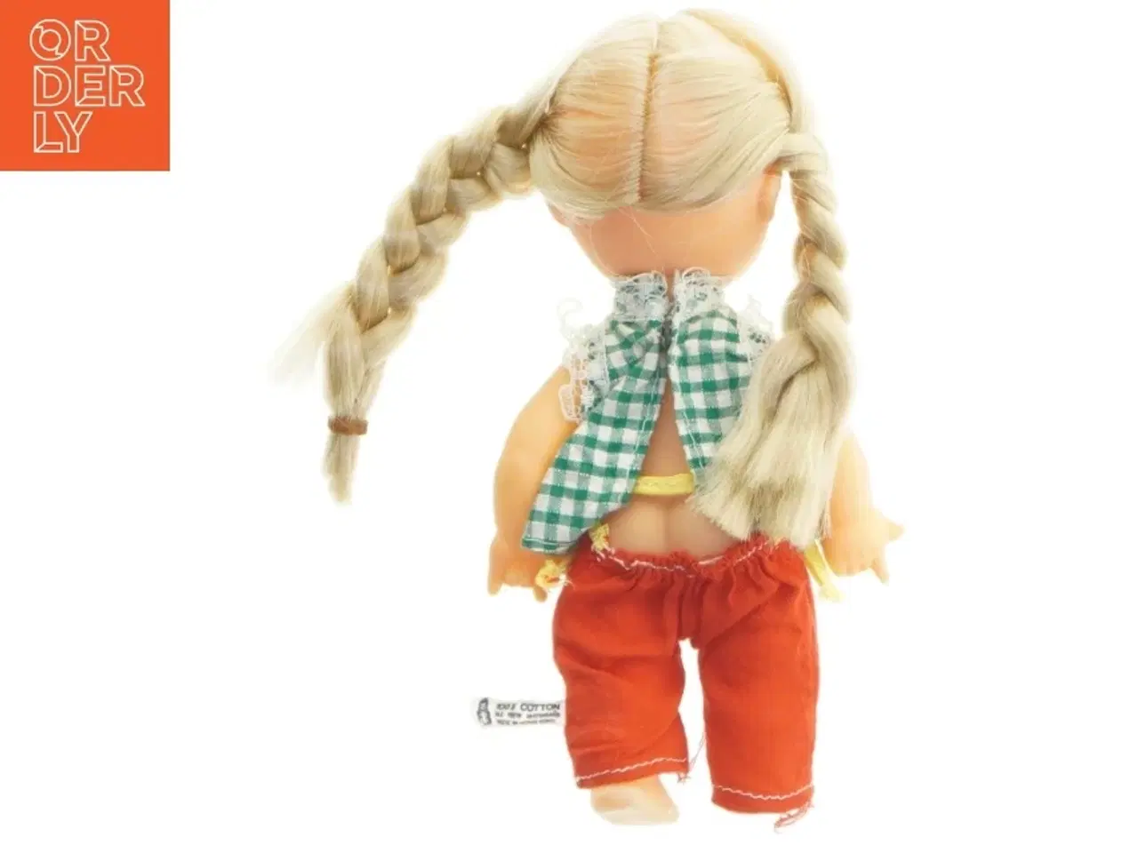 Billede 4 - Dukke med fletninger og ternet top (str. 18 cm)