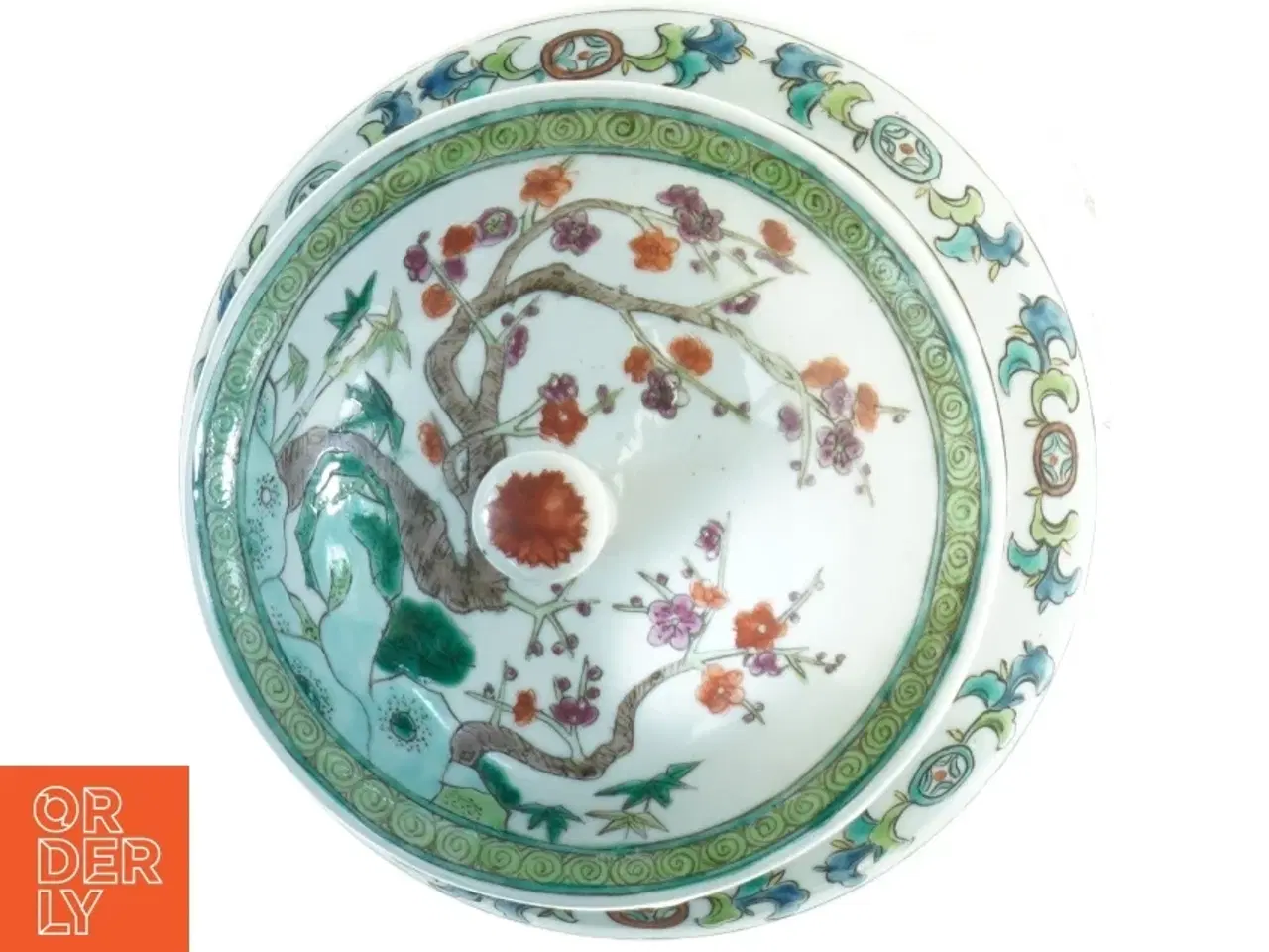 Billede 3 - Kinesisk porcelænsskål med dekorativt låg (str. 28 x 16 cm)