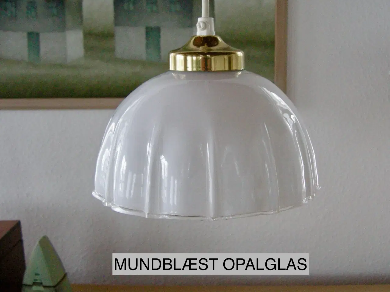 Billede 1 - Vintage pendel, Opalglasskærm, Mundblæst glasskærm