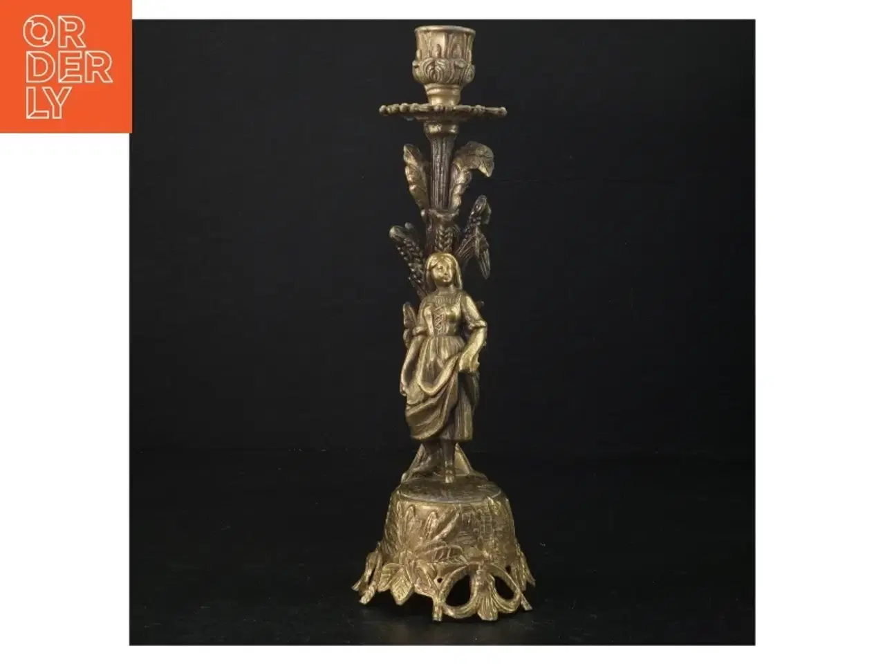 Billede 1 - Gylden lysestage med kvindefigur (str. 27 cm)