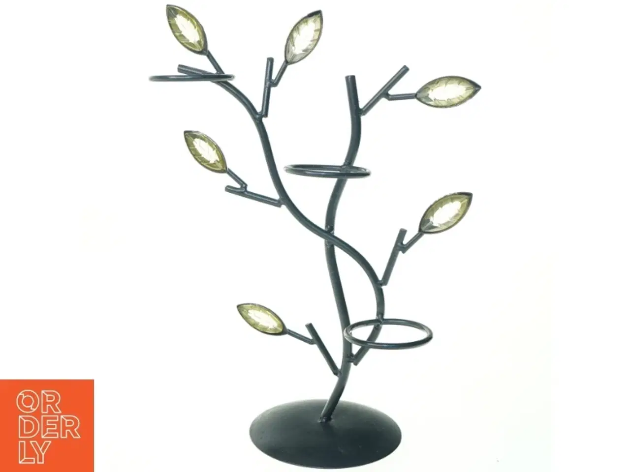 Billede 1 - Metal Lysestage Træ med lysegule facetslebede blade til fyrfadslys (str. 30 x 11 cm)