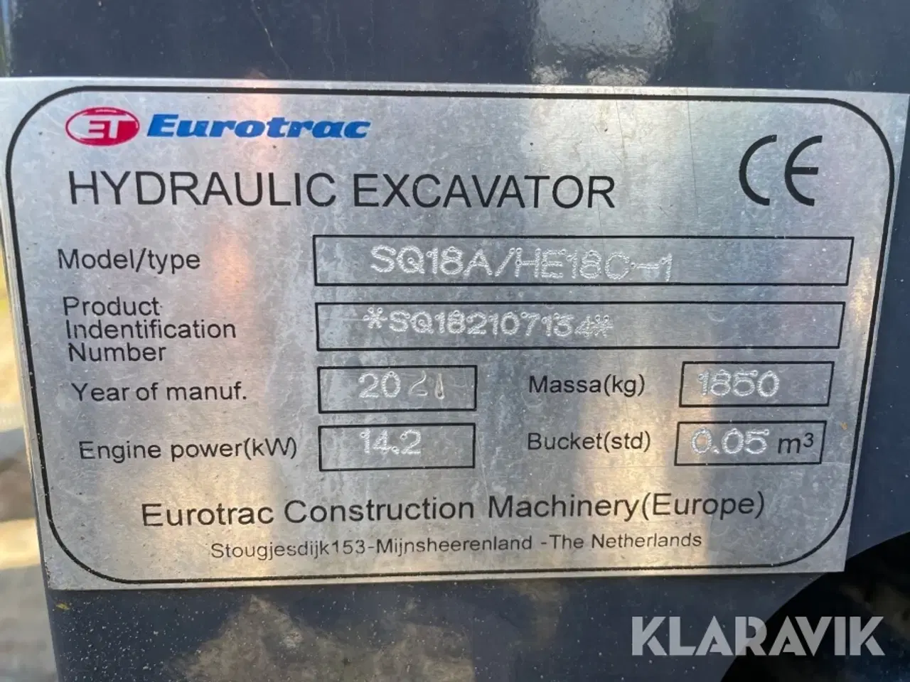 Billede 2 - Gravemaskine Eurotrac SQ18A / HE18C-1