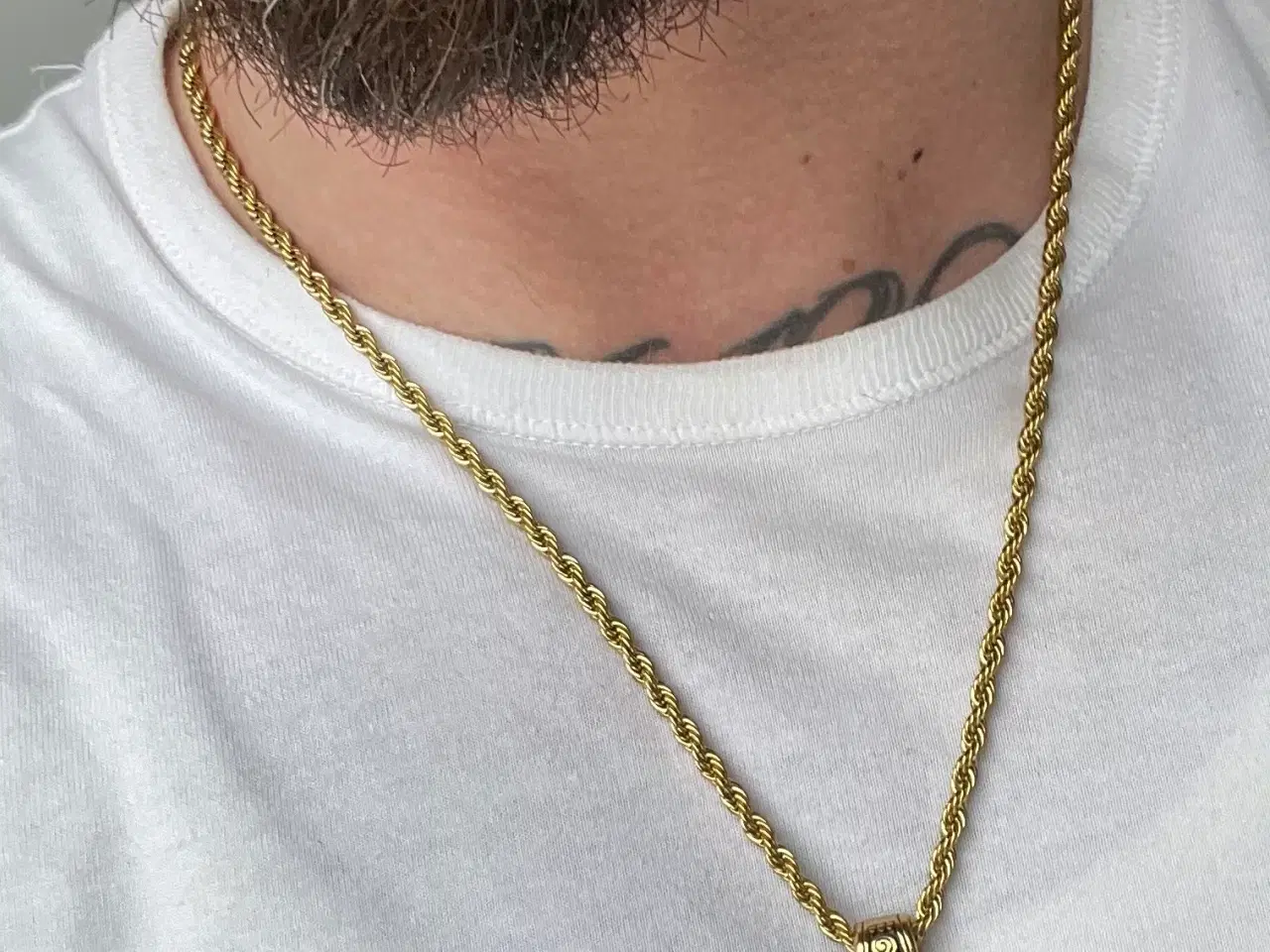 Billede 5 - 4mm Goldfilled rope chain med Thors hammer