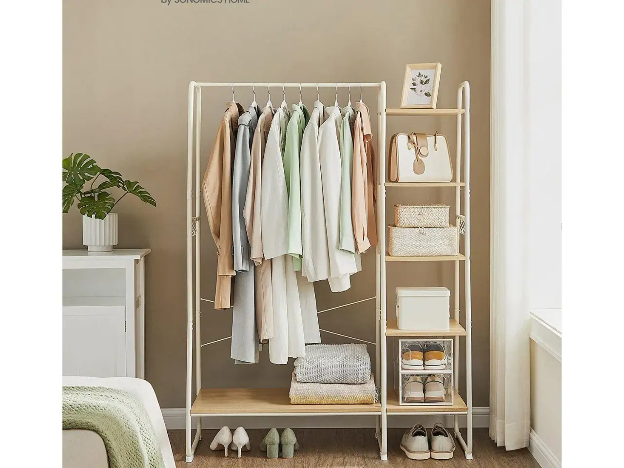 Billede 2 - Tøjstativ med hylder åben garderobe, 45 × 120 × 160 cm, eg/hvid
