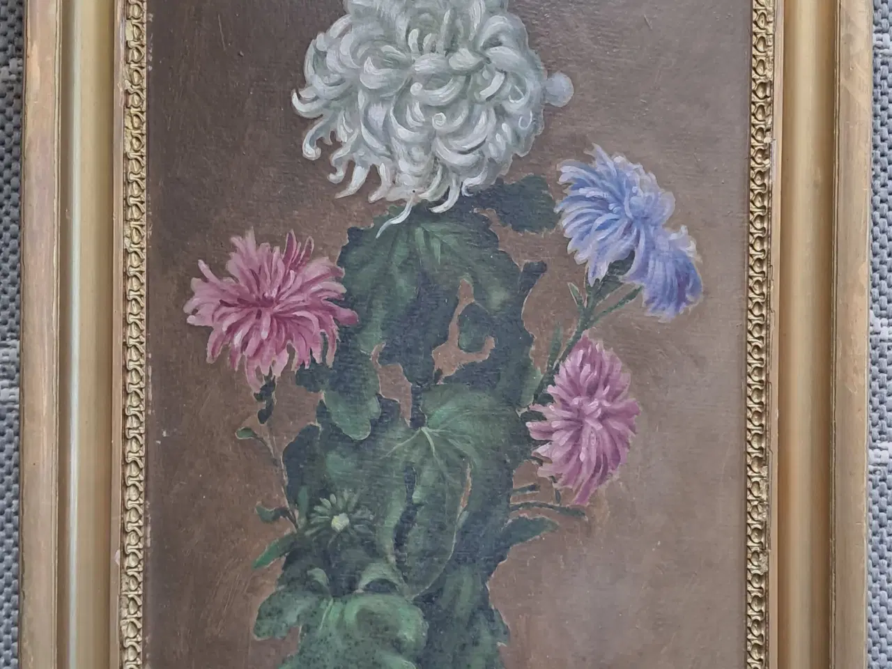 Billede 1 - FLOT oliemaleri på plade , blomster , signeret ..