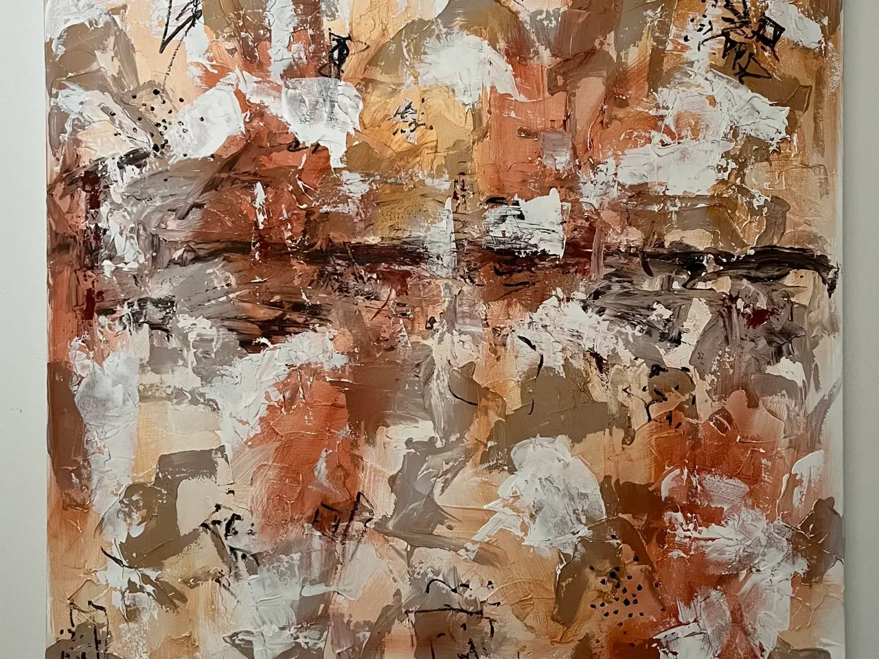 Billede 1 - Abstrakt maleri - beige og hvide farver