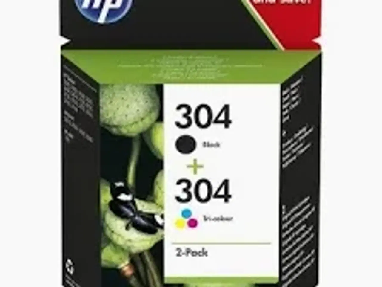 Billede 1 - 2 pakker hp 2 pak farvepatroner Sort / Farve 304
