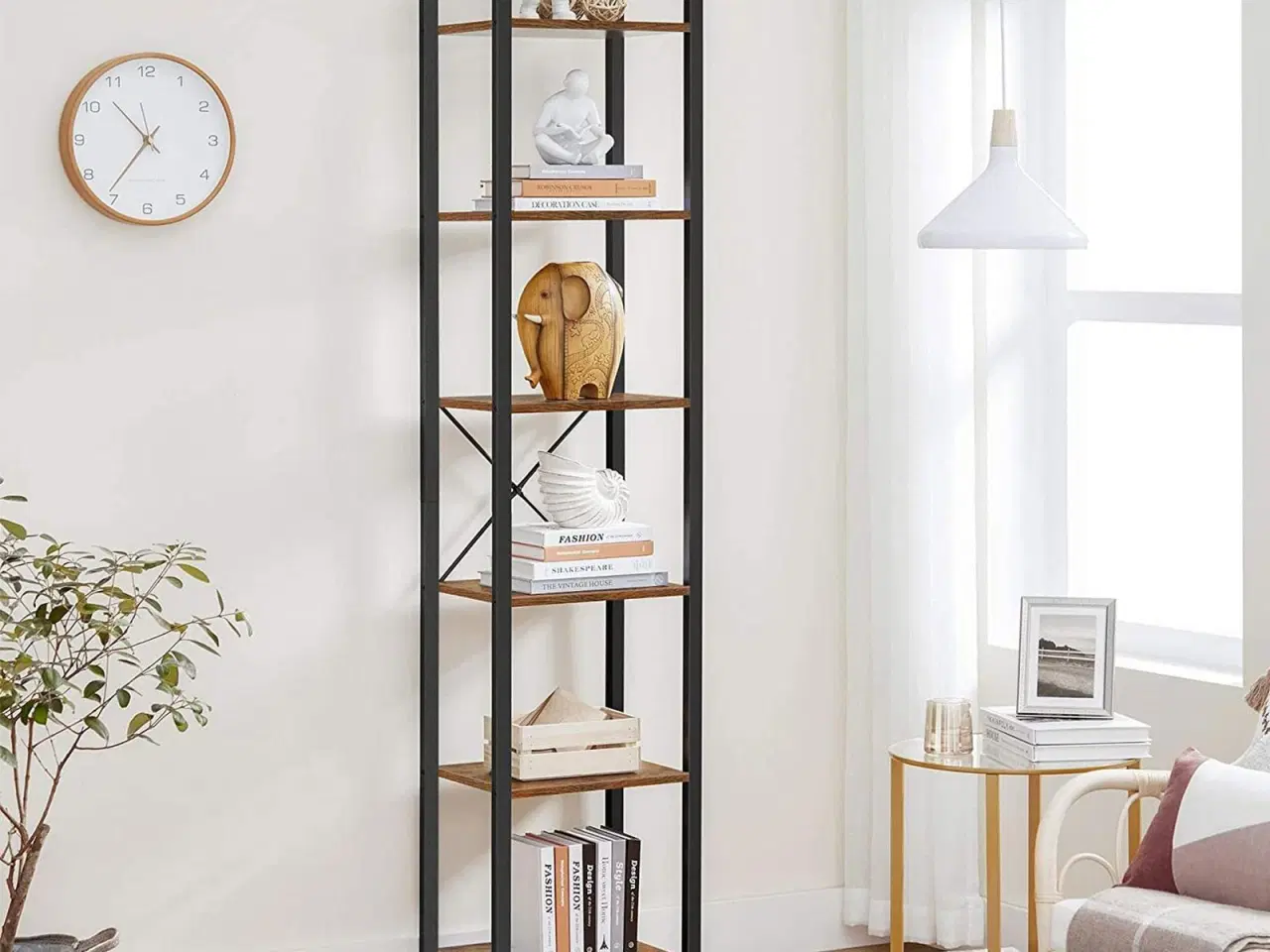 Billede 2 - Bogreol 6 hylder industrielt, åben reol, rustik brun/sort, 40 × 30 × 187,5 cm