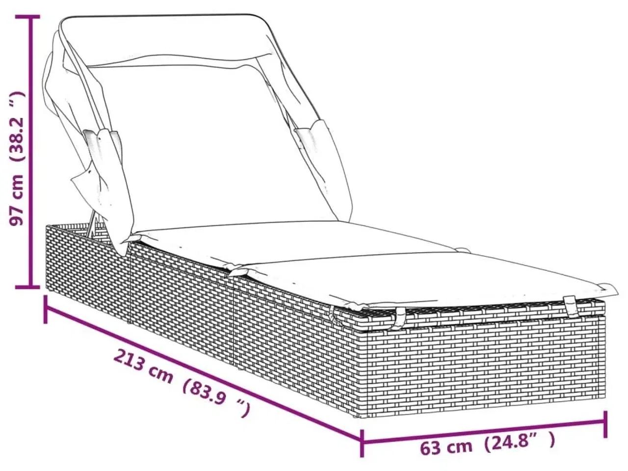 Billede 11 - Liggestol med foldbart tag 213x63x97 cm polyrattan sort