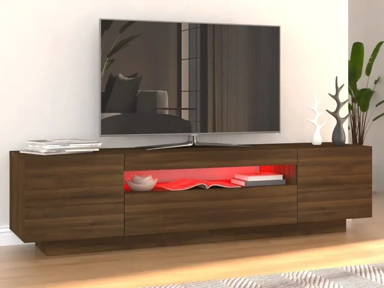 Billede 4 - Tv-bord med LED-lys 160x35x40 cm brun egetræsfarve