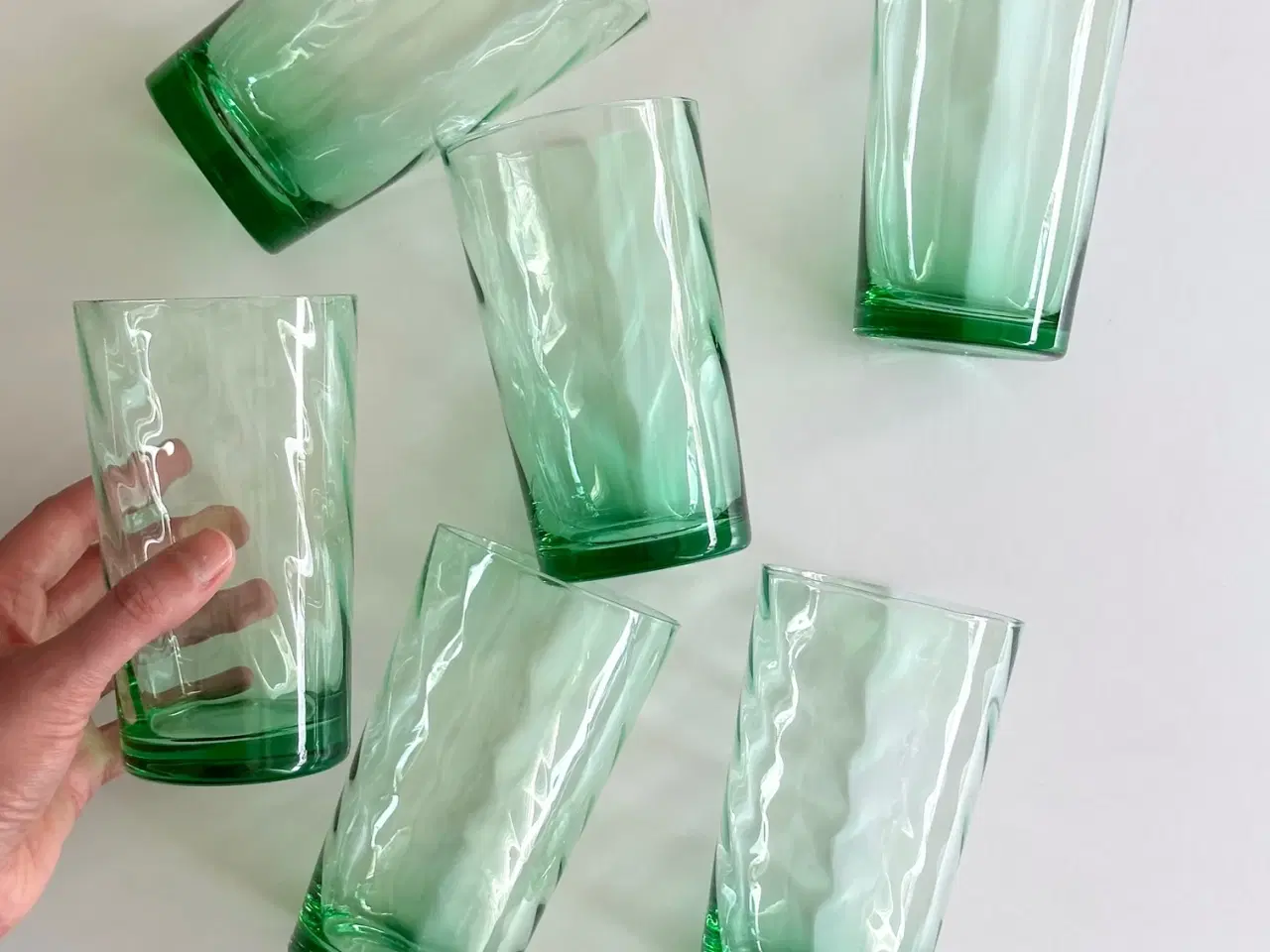 Billede 1 - Grønne drikkeglas m swirl, 6 stk samlet