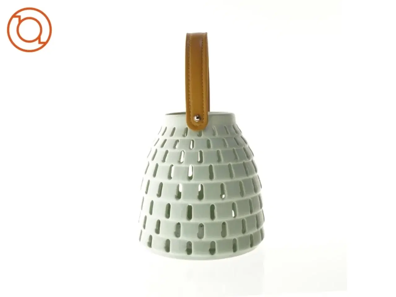 Billede 2 - Keramik Lanterne med læder strop håndtag (str. 19 x 19 cm)