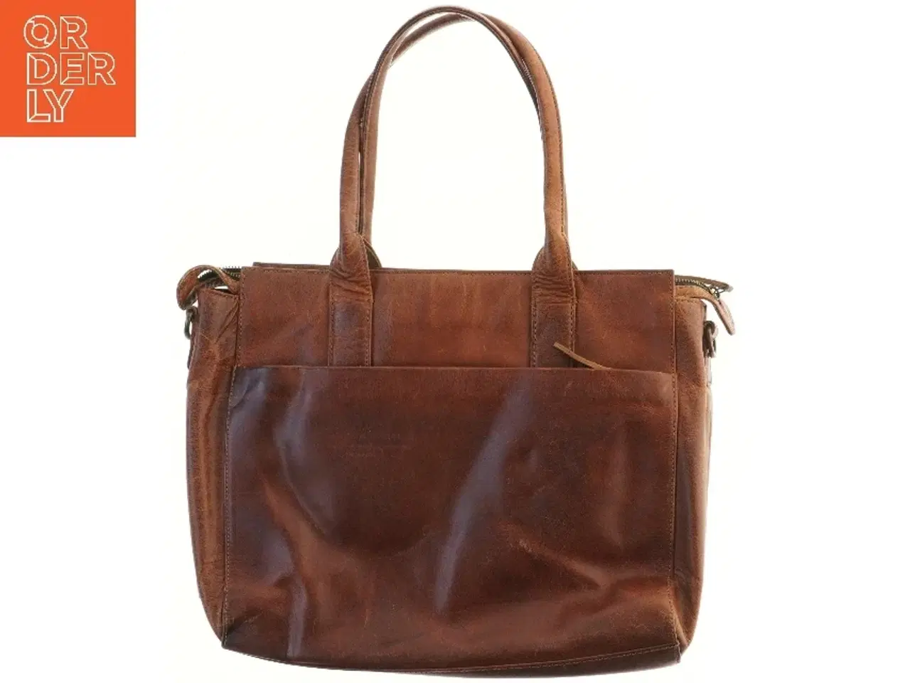 Billede 1 - Brun lædertaske fra Birkmond (str. 43x32,5 cm)