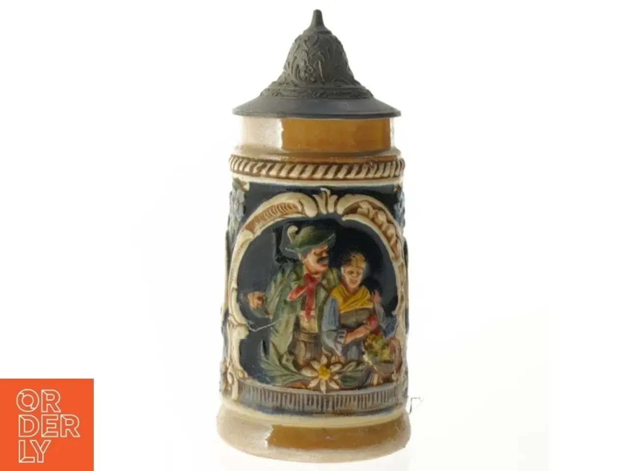 Billede 5 - Keramisk ølkrus med tinlåg (str. 14 x 9 x 6 cm)