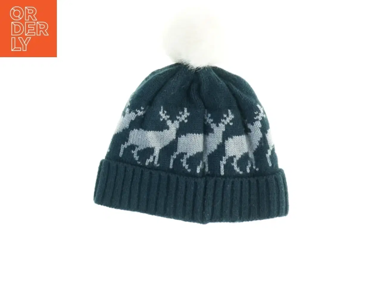 Billede 1 - Strikhue med pompon og rensdyrmønster (str. Et til 2 år)