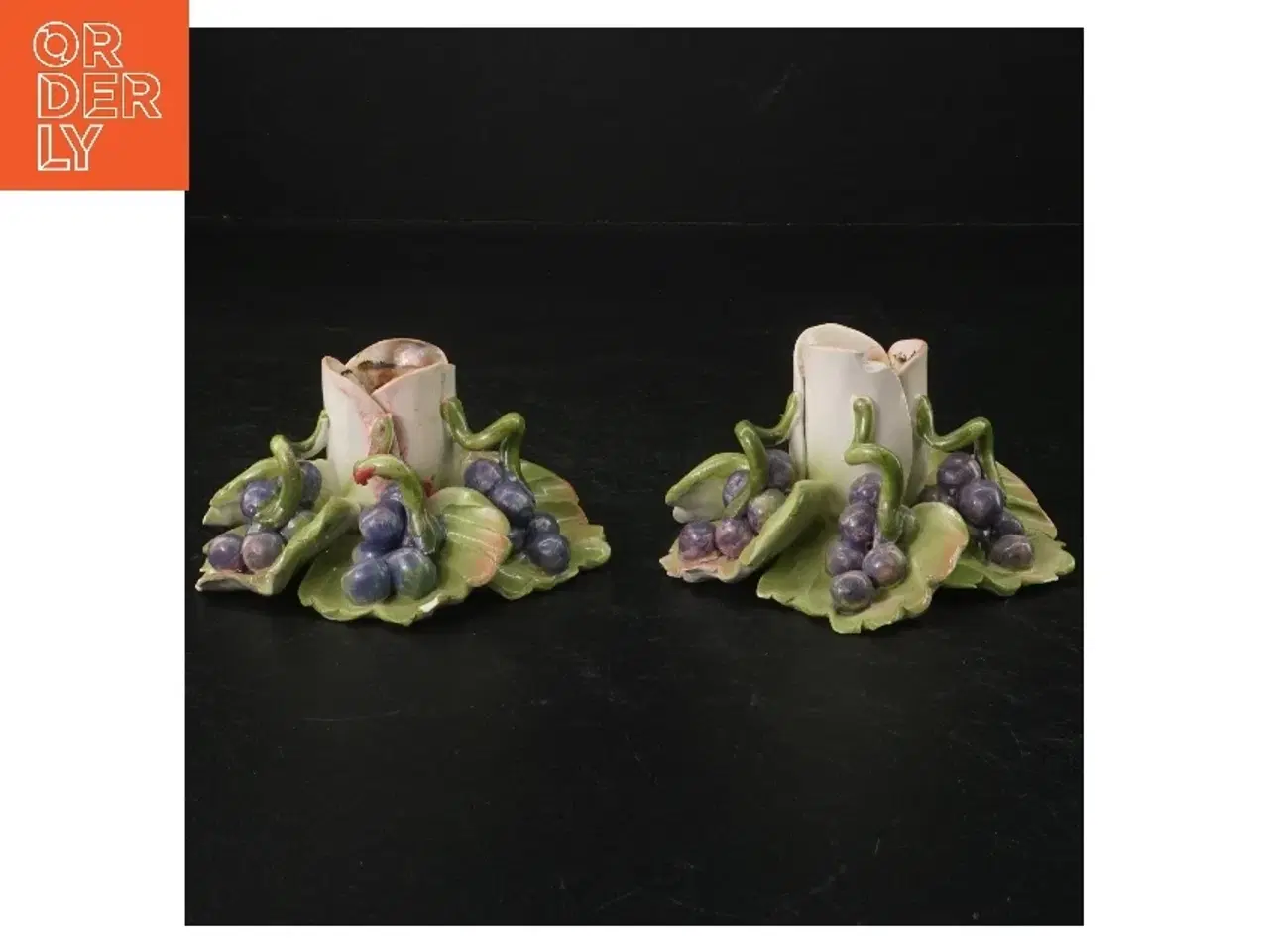 Billede 1 - Keramik lysestager med bladdesign (str. Ø. 11,5 cm. h. 6 cm)