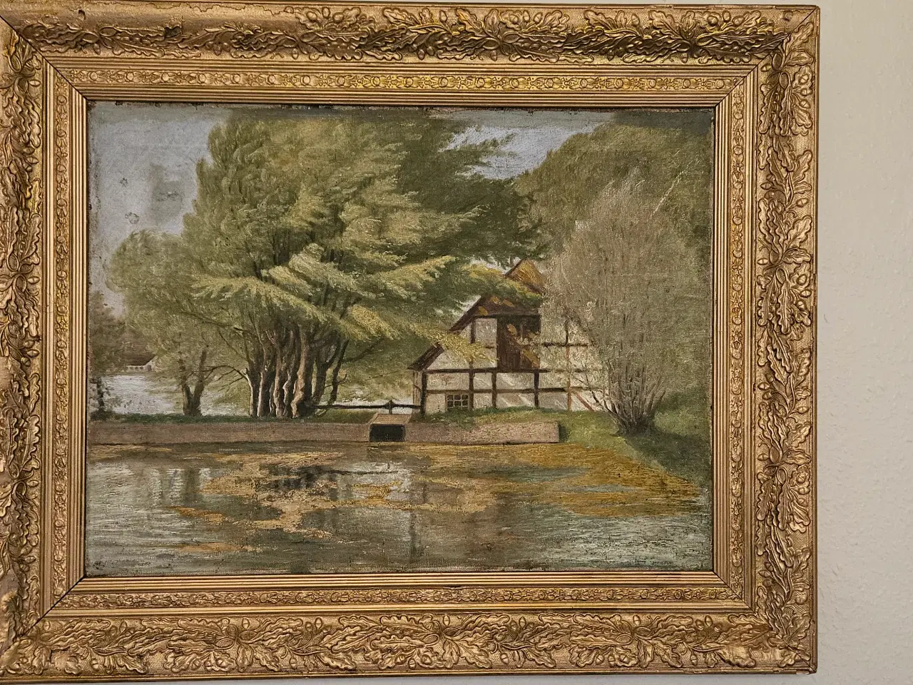 Billede 1 - Maleri af opdæmmet sø 50x63cm inkl. ramme