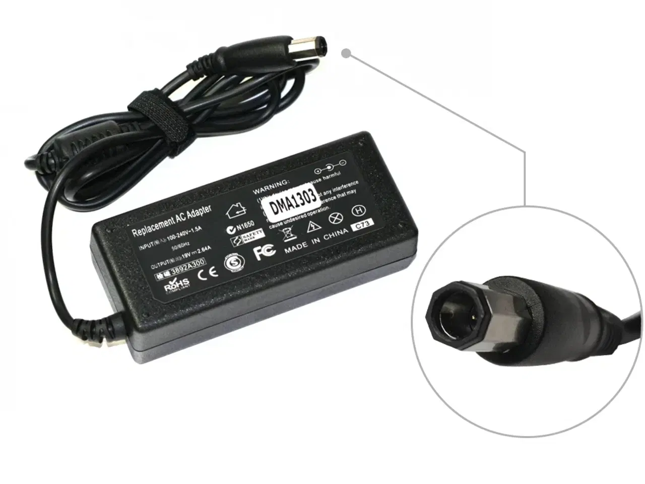 Billede 1 - Dell 50W 19V 2.64A strømforsyning med Octagonal/Octagon/Hexagon strømforsyning tip - Kompatibel