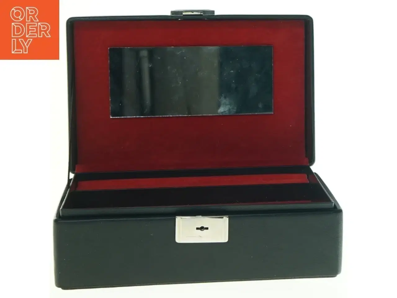 Billede 1 - Sort smykkeskrin med spejl (str. 20 x 13 x 7 cm)