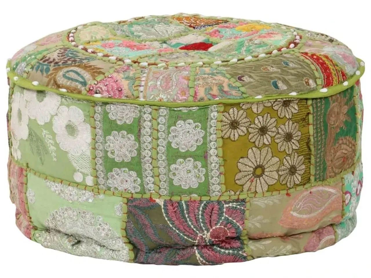 Billede 7 - Puffe med patchwork rund bomuld håndlavet 40 x 20 cm grøn