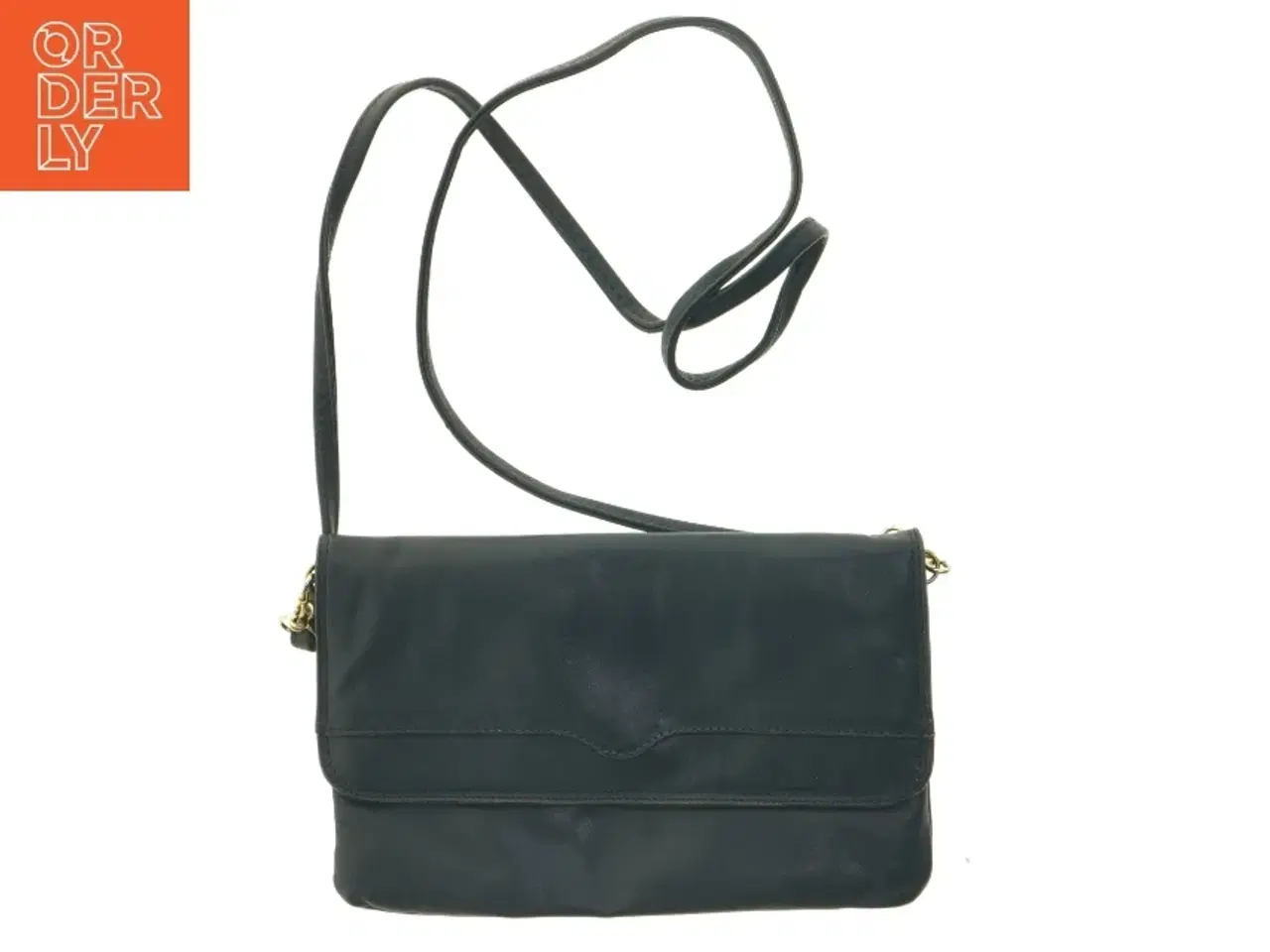 Billede 1 - Sort Crossbody skuldertaske i blød glat læder med aftagelig og indstillelig rem (str. 22 x 14 cm)