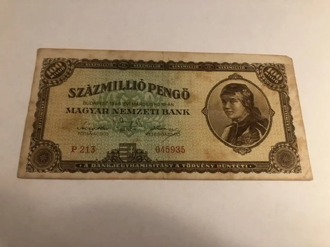 Billede 1 - 100 millio pengo Hungary 1946