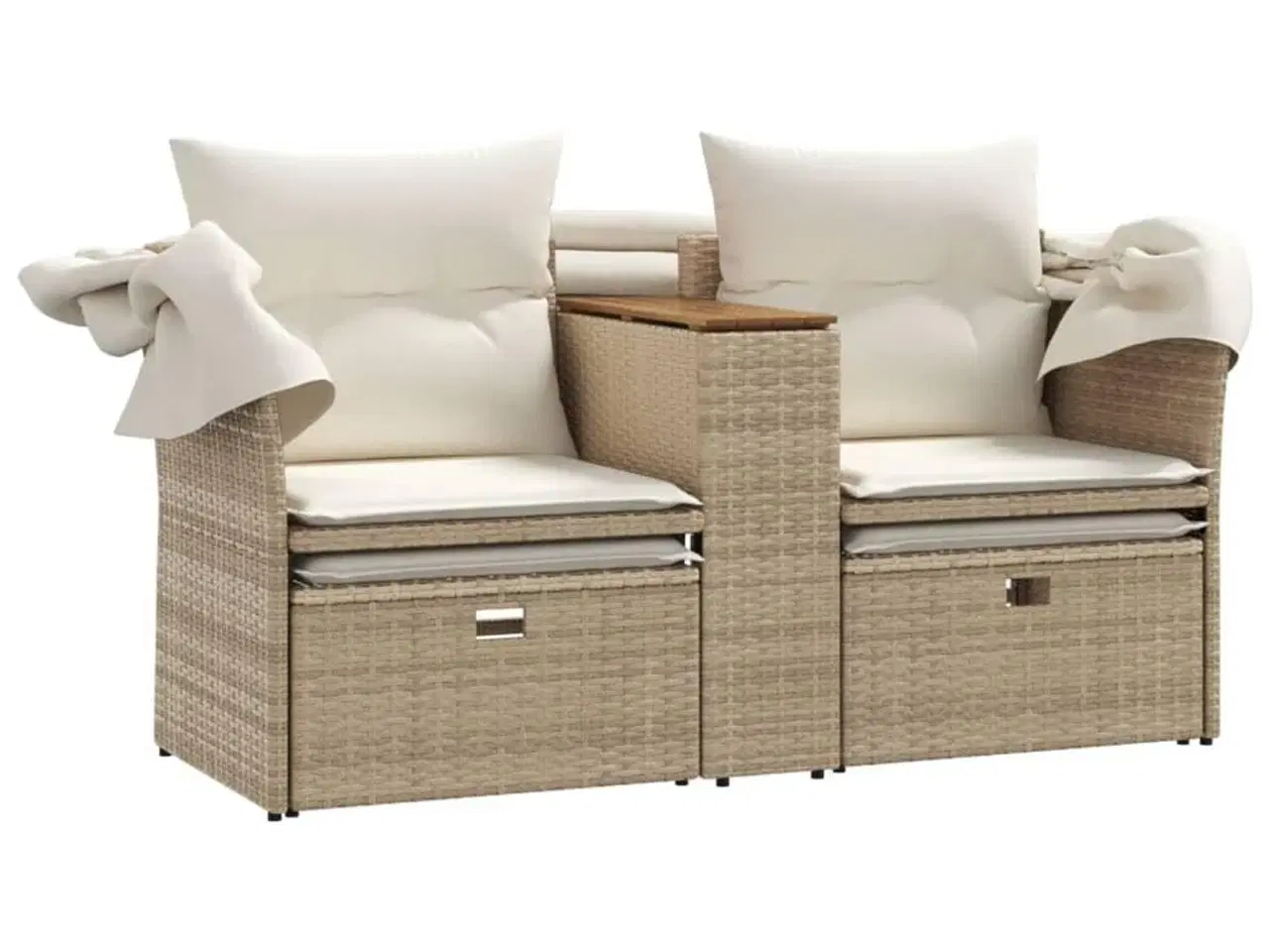 Billede 8 - 2-personers havesofa med baldakin og skamler polyrattan beige
