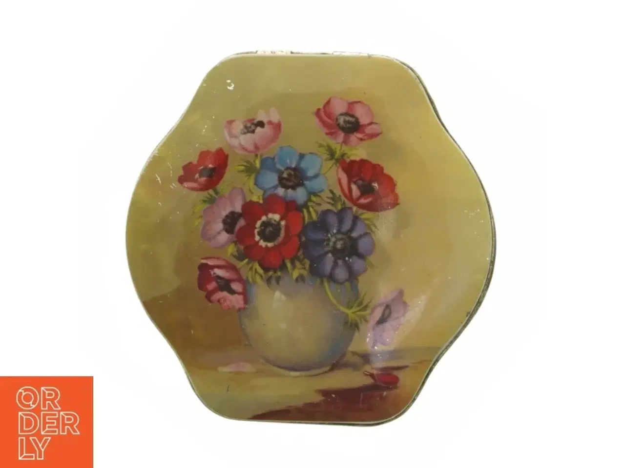 Billede 2 - Antik Engelsk metaldåse 1920&#39;erne med blomstermotiv (str. 16,5 x 16,5 x 7 cm)