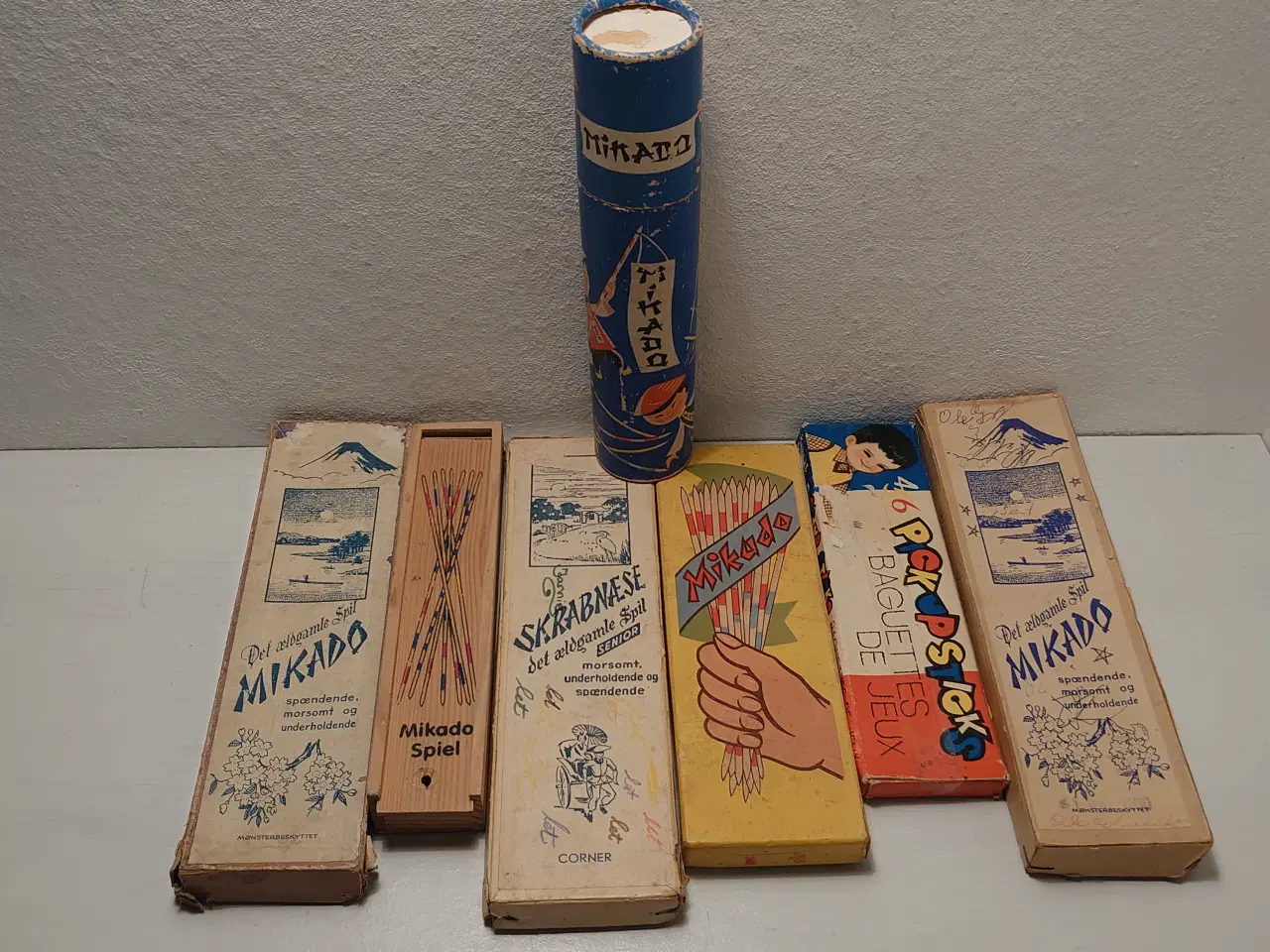 Billede 1 - 7 stk gamle mikado/skrabnæse spil i orig. æsker.