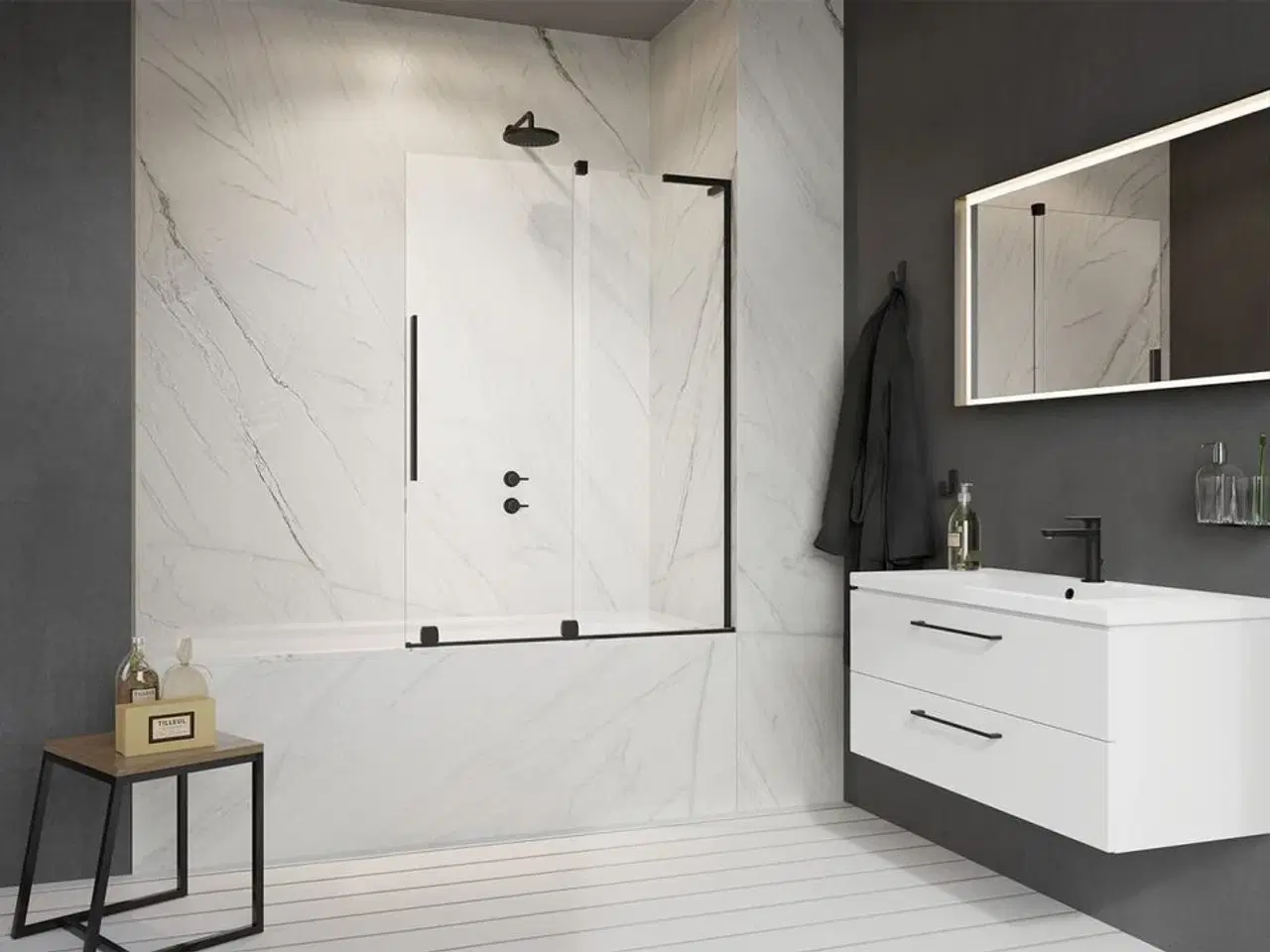 Billede 2 - FJS7210-H Faro 72 Skydedør badekar væg løsning 1000mm sort, ny