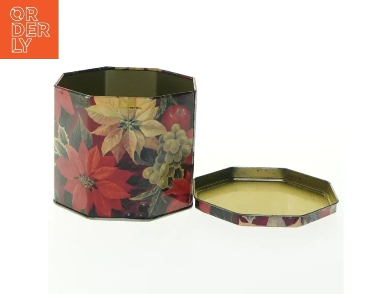 Billede 5 - Sekskantet Vintage metalæske med julemotiv (str. 10x11 cm)