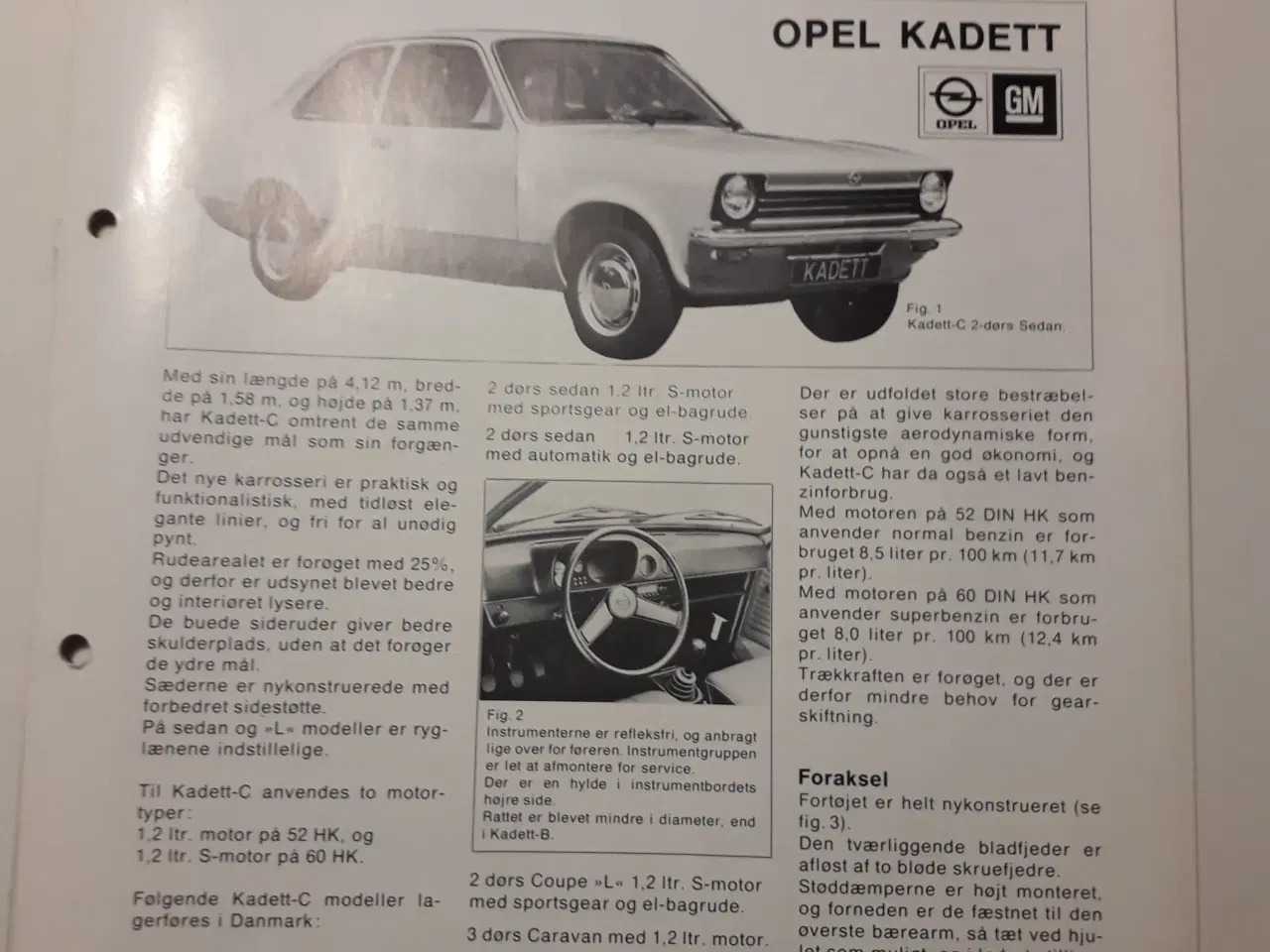 Billede 3 - Opel Kadett C Specifikationer. GM Service.