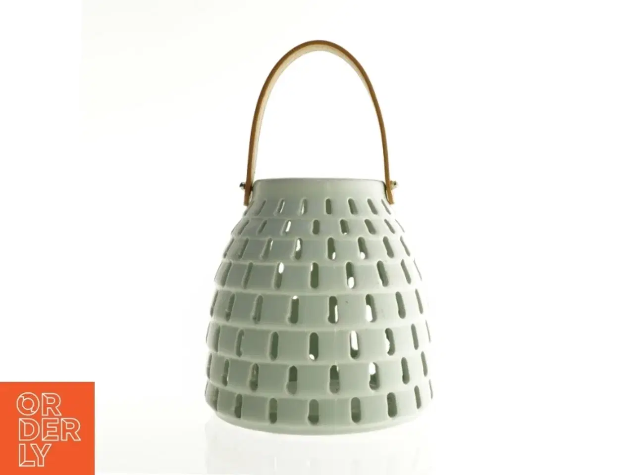Billede 1 - Keramik Lanterne med læder strop håndtag (str. 19 x 19 cm)