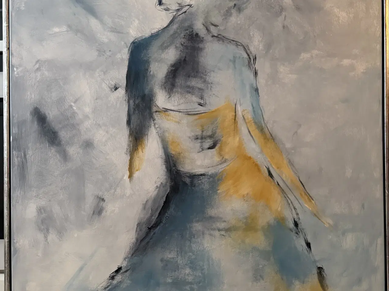 Billede 2 - Figurativt maleri i blå og gule nuancer 90x120 med