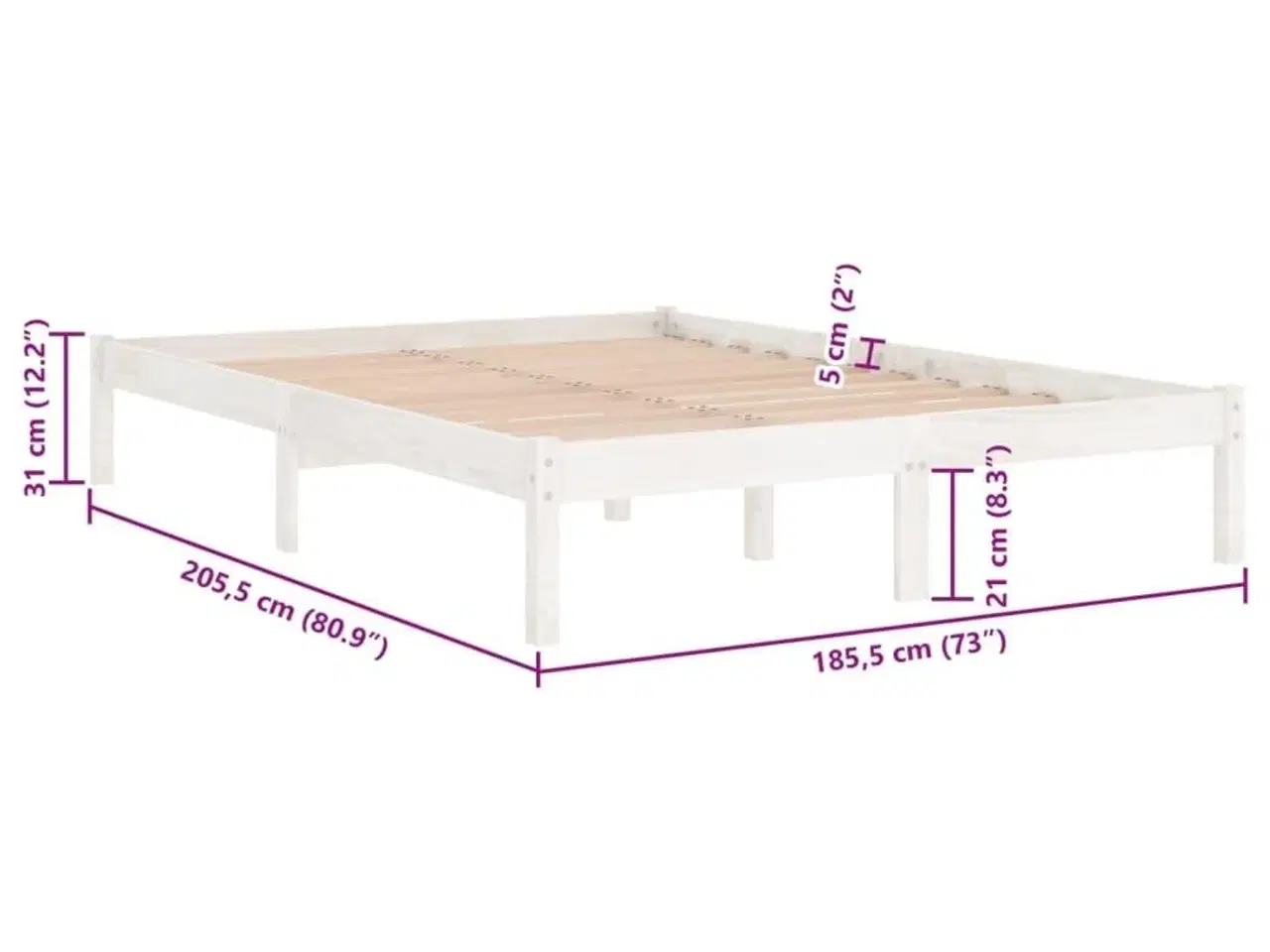 Billede 8 - Sengestel 180x200 cm Super King massivt fyrretræ hvid