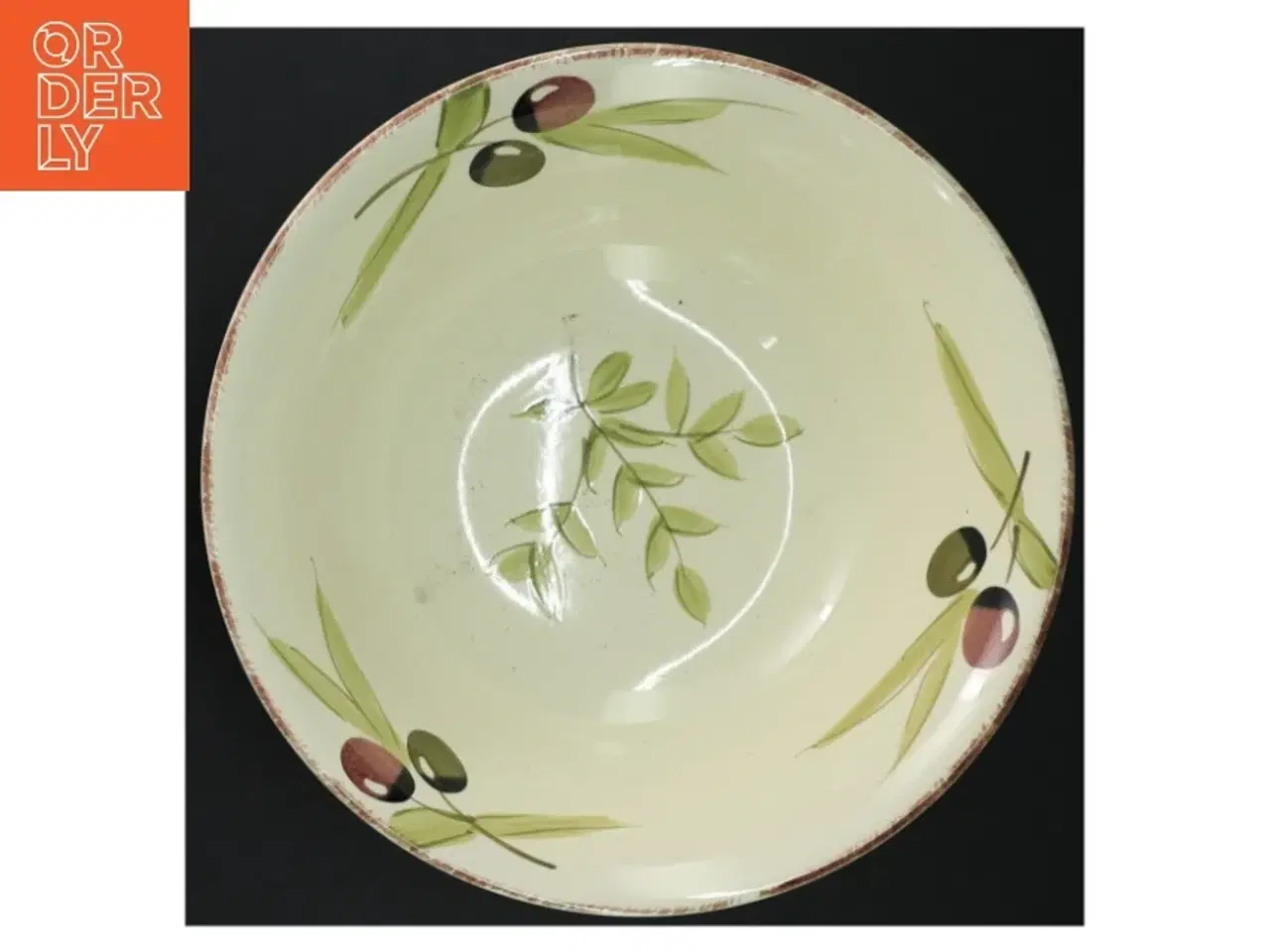 Billede 4 - Stor keramik salatskål med olivenmotiv (str. 25 cm)