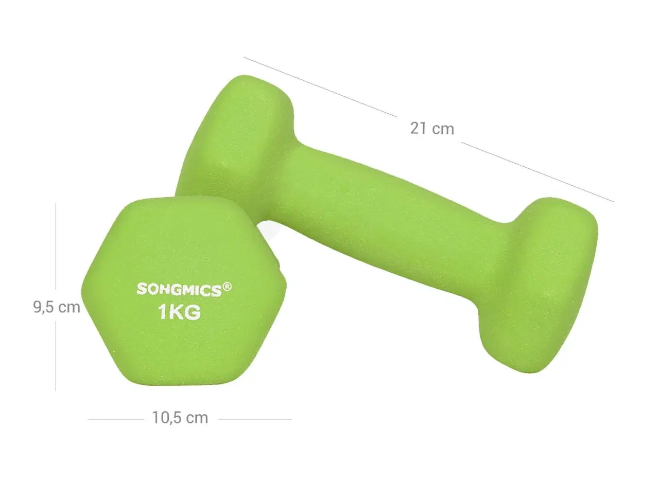 Billede 6 - Håndvægte sæt med stativ – SONGMICS Hex, 2 x 1 kg, 2 x 2 kg, 2 x 3 kg, neopren, lime/teal/lysegrå