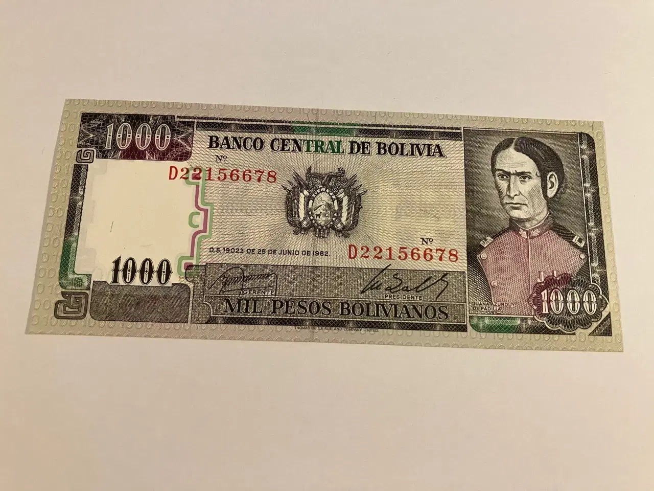 Billede 1 - 1000 Pesos Bolivia 1982