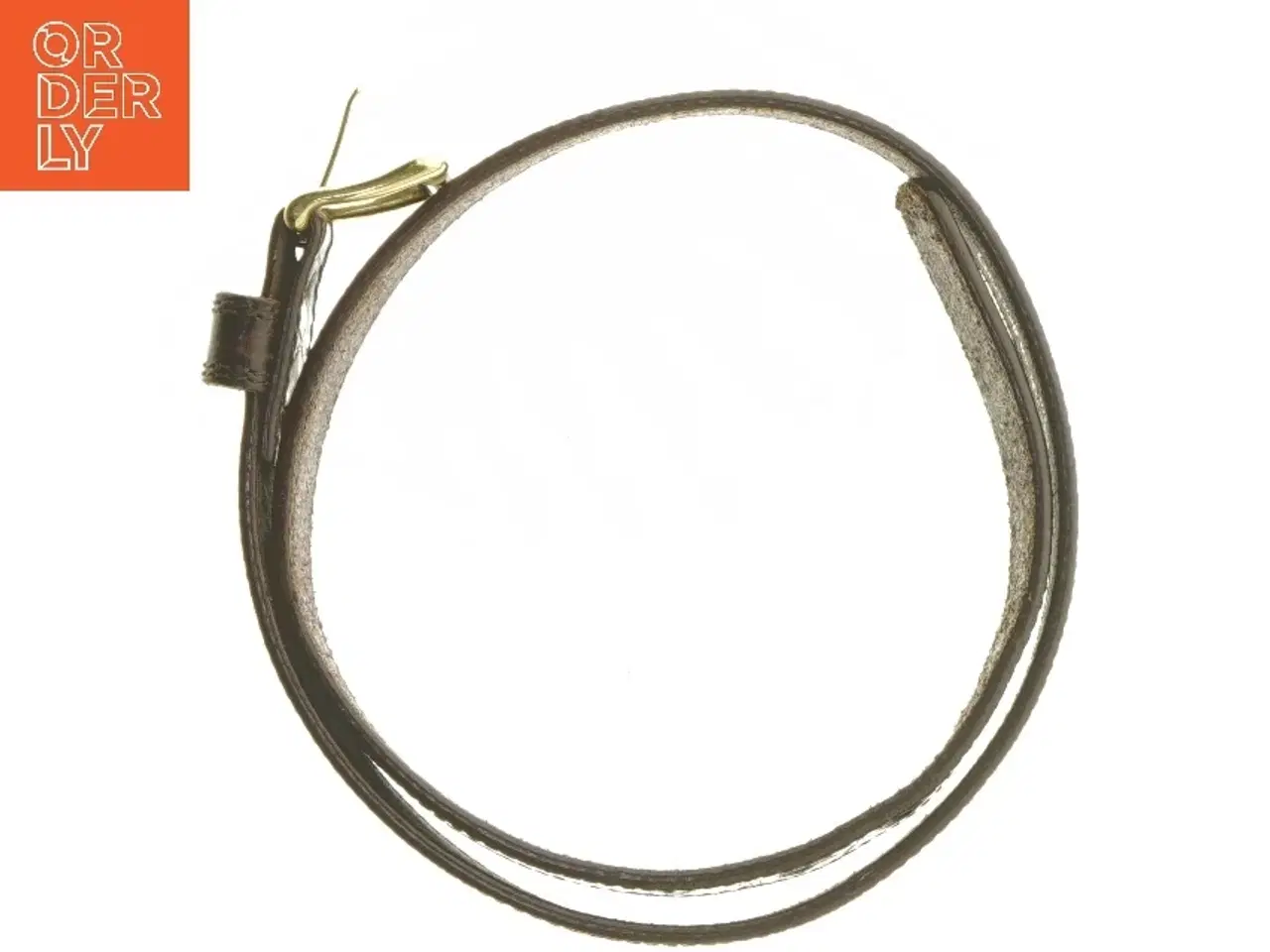 Billede 3 - Brunt læderbælte med guldspænde fra Bossini (str. 90 cm)