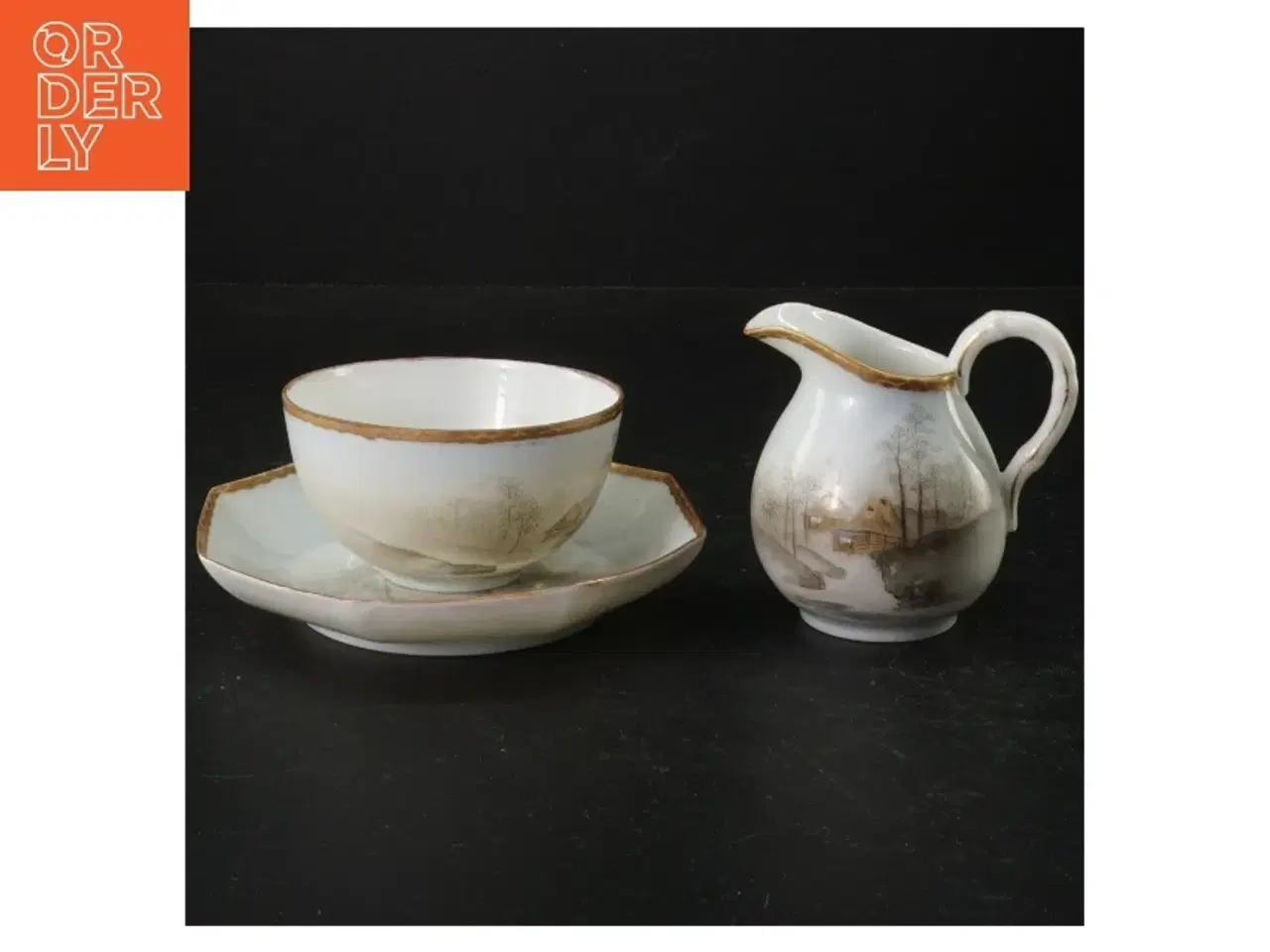 Billede 3 - Vintage kinesisk Porcelænsservice med landskabsmønster (str. Tallerken, 13 cm. skål, 8 cm. kande 8 cm)