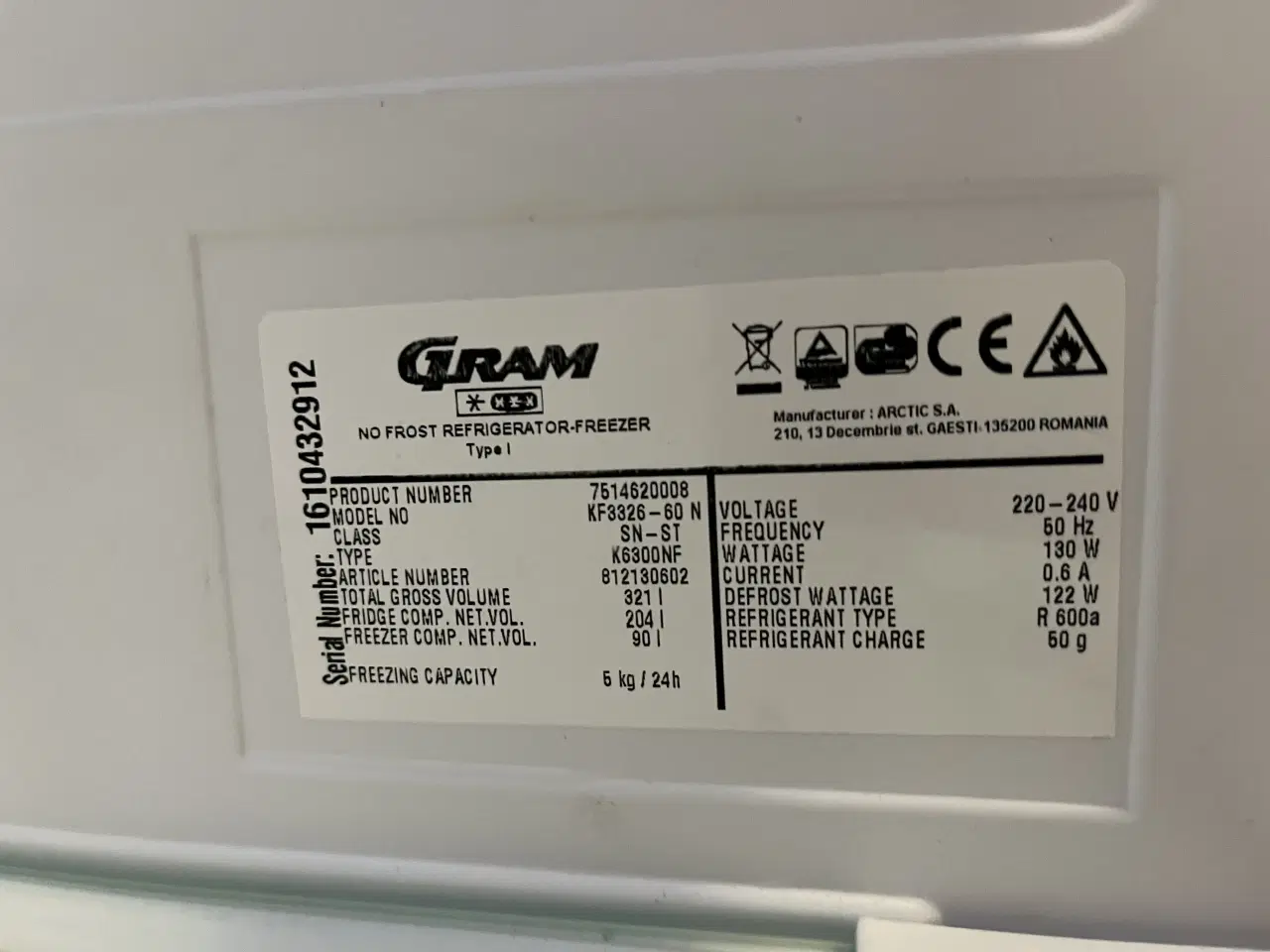Billede 5 - Velfungerende 2017 Gram Kølefryseskab