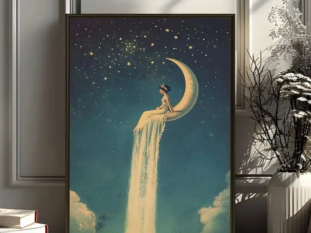 Billede 1 - * Lærredsmaleri/tryk; Smuk kvinde - siddende på må